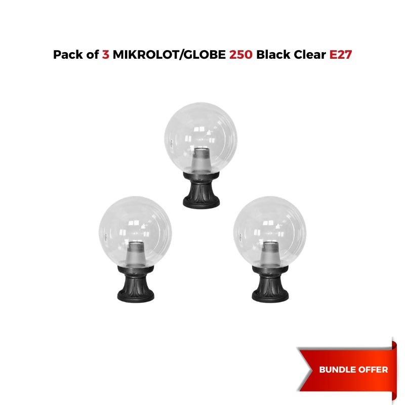A Bundle of 3 Fumagalli MIKROLOT/GLOBE 250 (G25.110) Black/Clear E27 Version