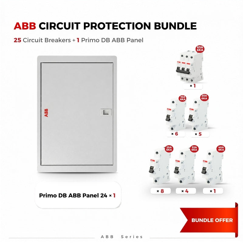 ABB Primo 24-Way Complete Distribution Panel Bundle with 3-Pole 63A 6kA Main Breaker