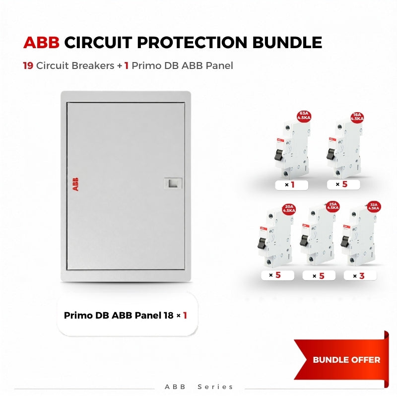 ABB Primo 18-Way Distribution Panel Bundle with 63A Main Breaker and 18 Branch Breakers